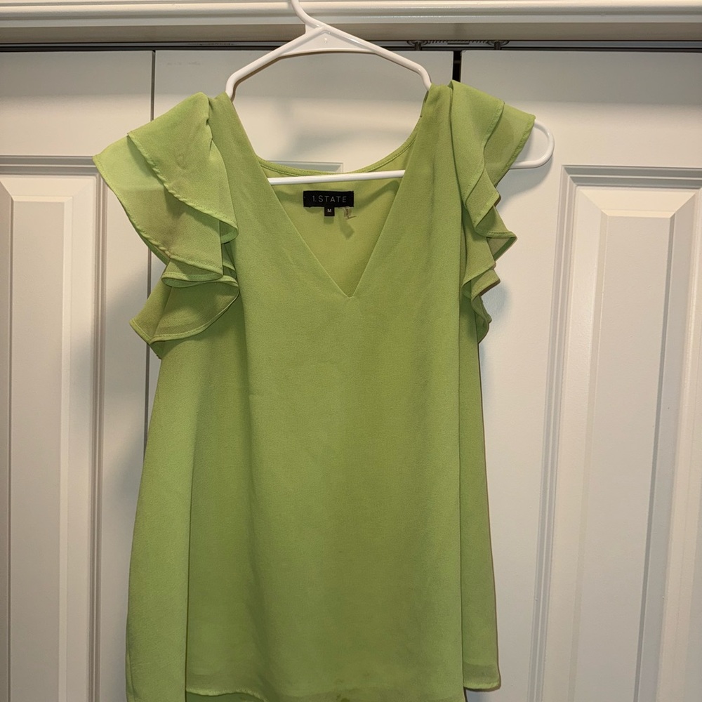1. State Green Flutter Sleeve Ruffled Blouse
